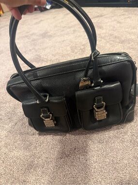 Dooney & Bourke Black Pebble Leather Double-Pocket Satchel